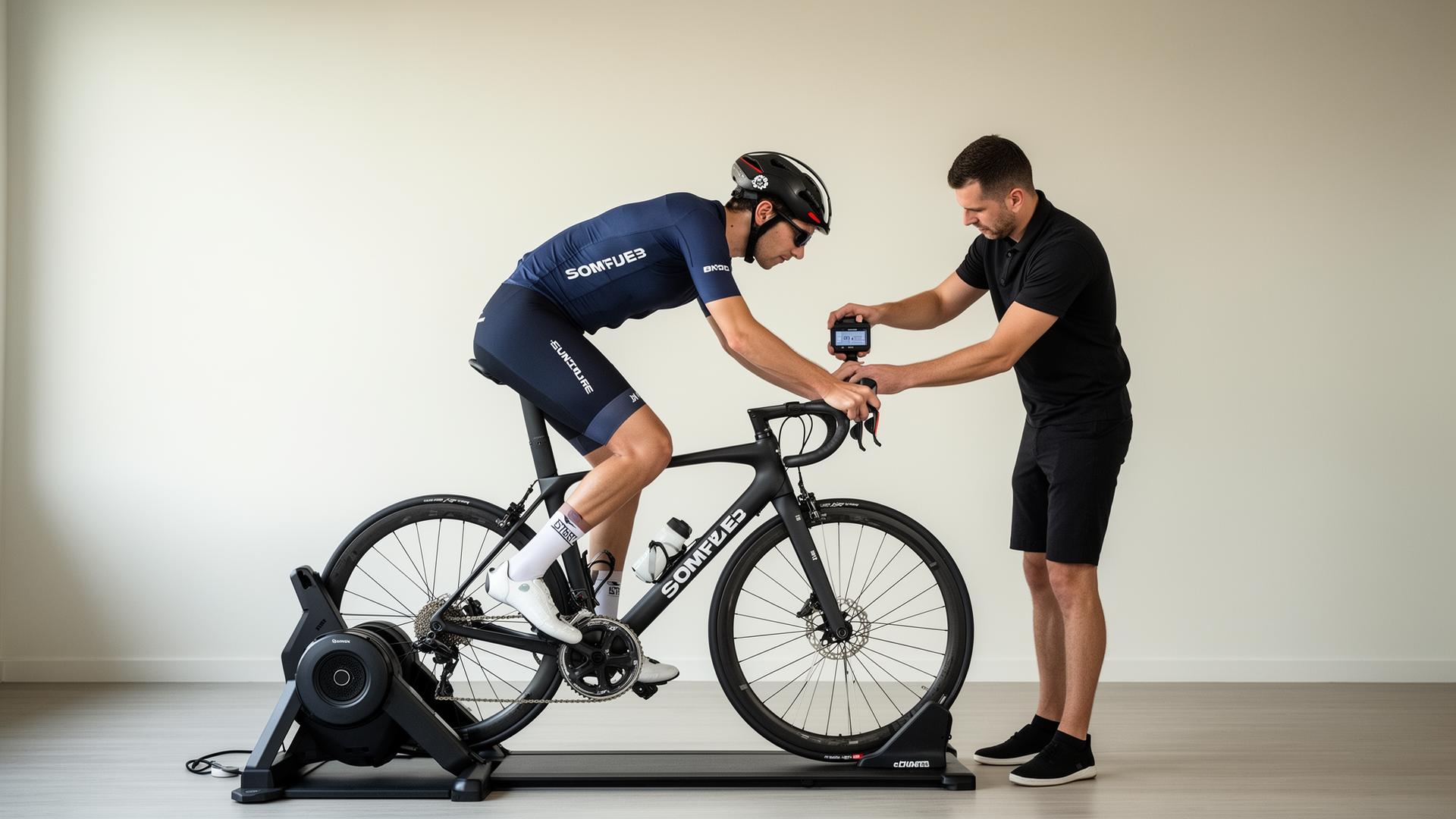 Bike fit profissional com atleta em sessão